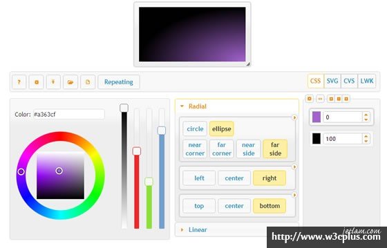 CSS + SVG + Canvas cross-browser gradient generator